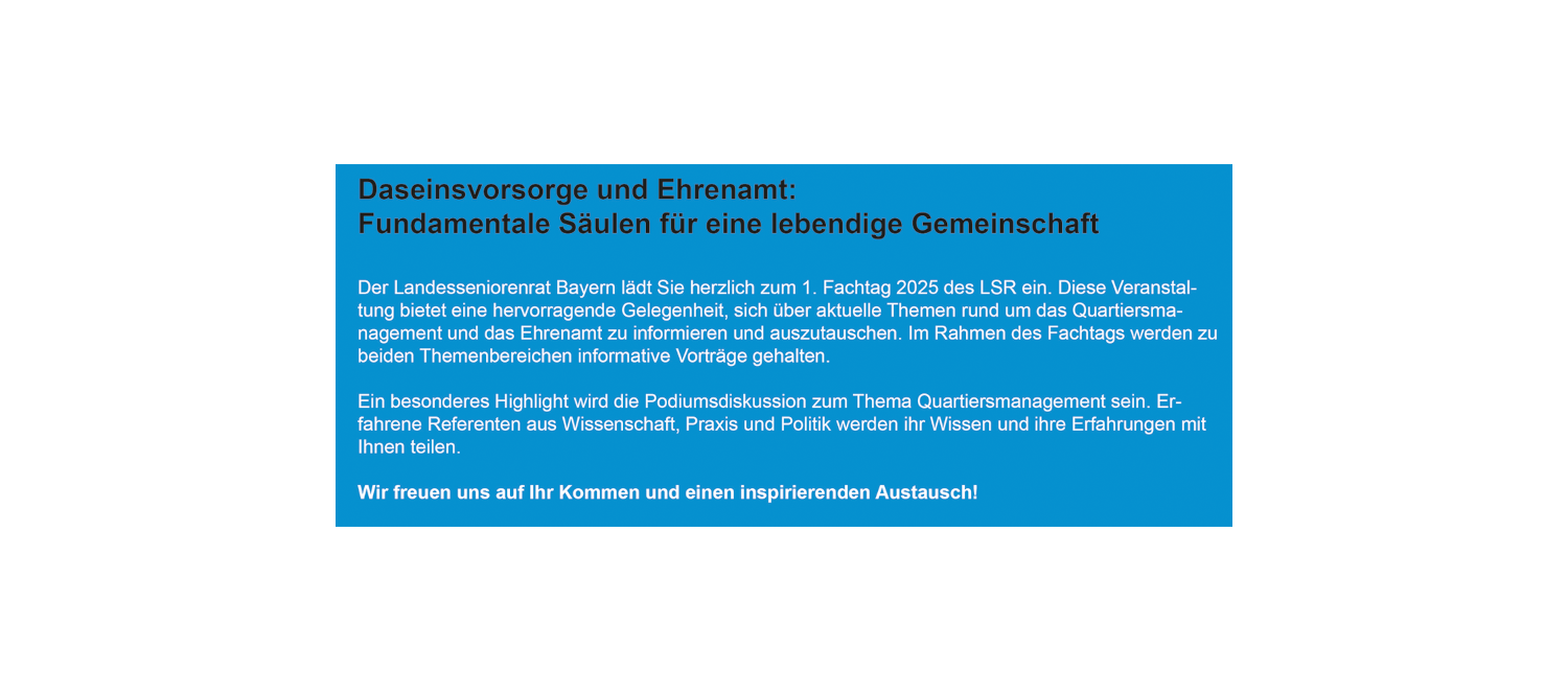 Bild-2 der Startseite zeigt die Themen Daseinsvorsorge und Ehrenamt für den Fachtag des LSR am 29.04.2025 in Augsburg.